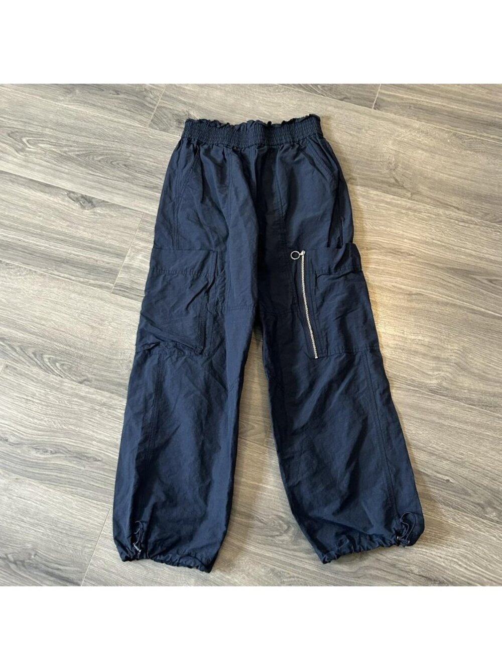 Sweaty Betty Utility Trouser Pants XS Blue Cargo Zip Pocket Elastic Hem Travel